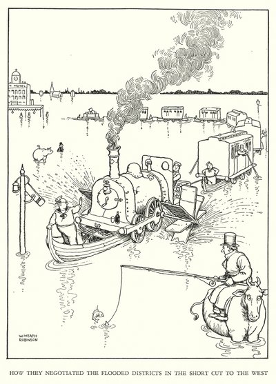 Ilustração para a Ribaldry Ferroviária de W Heath Robinson (litho) de William Heath Robinson