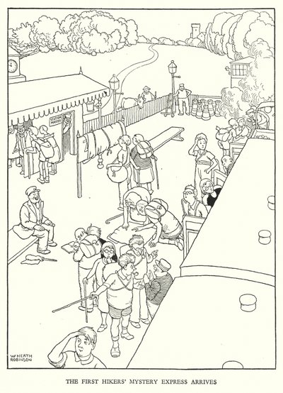Ilustração para a Ribaldry Ferroviária de W Heath Robinson (litho) de William Heath Robinson