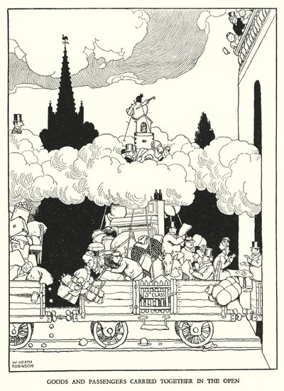 Ilustração para a Ribaldry Ferroviária de W Heath Robinson (litho) de William Heath Robinson
