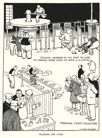 Ilustração para a Ribaldry Ferroviária de W Heath Robinson (litho) de William Heath Robinson