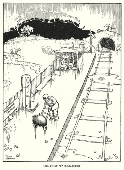 Ilustração para a Ribaldry Ferroviária de W Heath Robinson (litho) de William Heath Robinson