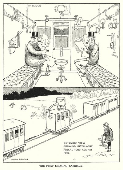Ilustração para a Ribaldry Ferroviária de W Heath Robinson (litho) de William Heath Robinson
