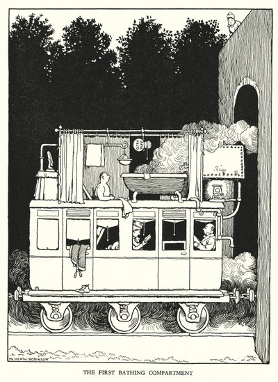 Ilustração para a Ribaldry Ferroviária de W Heath Robinson (litho) de William Heath Robinson