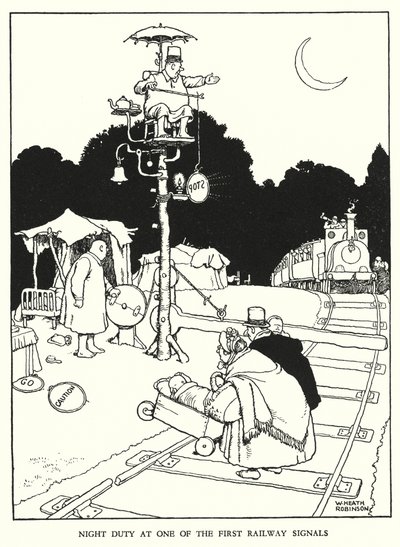Ilustração para a Ribaldry Ferroviária de W Heath Robinson (litho) de William Heath Robinson