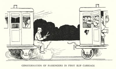 Ilustração para a Ribaldry Ferroviária de W Heath Robinson (litho) de William Heath Robinson
