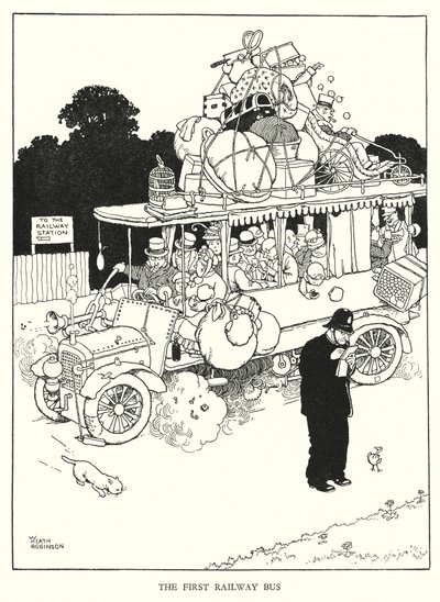 Ilustração para a Ribaldry Ferroviária de W Heath Robinson (litho) de William Heath Robinson