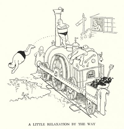 Ilustração para a Ribaldry Ferroviária de W Heath Robinson (litho) de William Heath Robinson