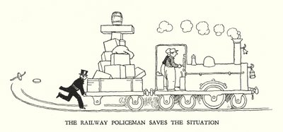 Ilustração para a Ribaldry Ferroviária de W Heath Robinson (litho) de William Heath Robinson