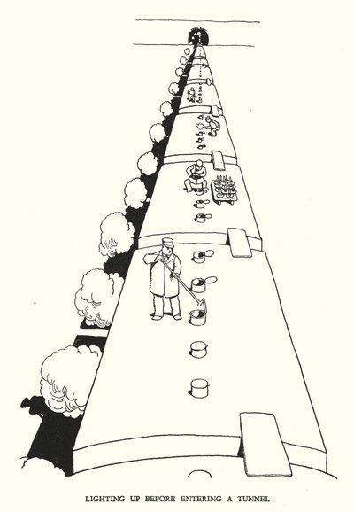 Ilustração para a Ribaldry Ferroviária de W Heath Robinson (litho) de William Heath Robinson
