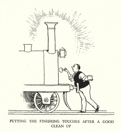 Ilustração para a Ribaldry Ferroviária de W Heath Robinson (litho) de William Heath Robinson