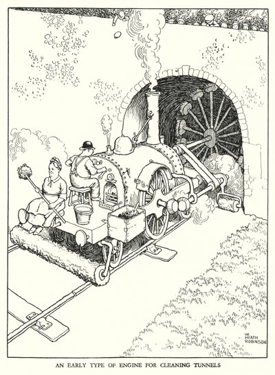 Ilustração para a Ribaldry Ferroviária de W Heath Robinson (litho) de William Heath Robinson