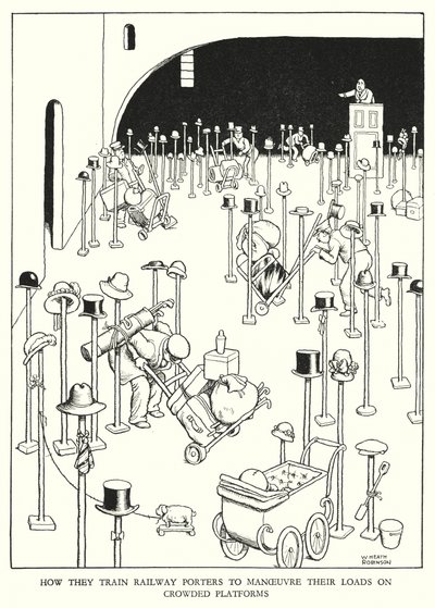 Ilustração para a Ribaldry Ferroviária de W Heath Robinson (litho) de William Heath Robinson