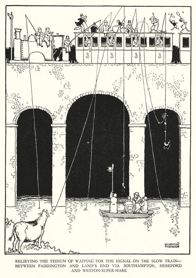 Ilustração para a Ribaldry Ferroviária de W Heath Robinson (litho) de William Heath Robinson