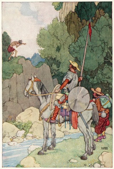 Ilustração para As Aventuras de Dom Quixote (cor litho) de William Heath Robinson