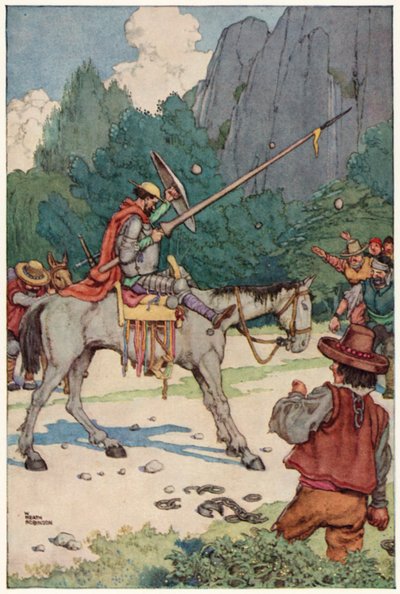 Ilustração para As Aventuras de Dom Quixote (cor litho) de William Heath Robinson