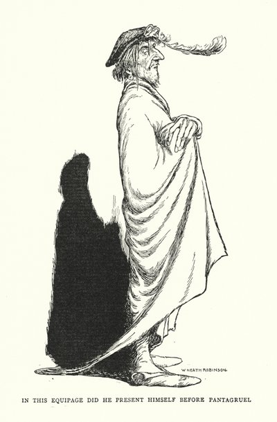 Neste equipamento ele se apresentou diante de Pantagruel (litho) de William Heath Robinson