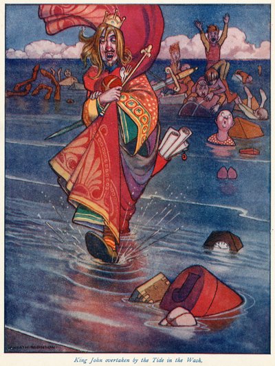 King John ultrapassado pela maré na lavagem de William Heath Robinson