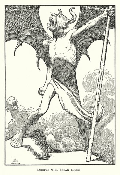 Lúcifer vai se soltar (litho) de William Heath Robinson