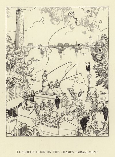 Hora do almoço no aterro do Tamisa de William Heath Robinson
