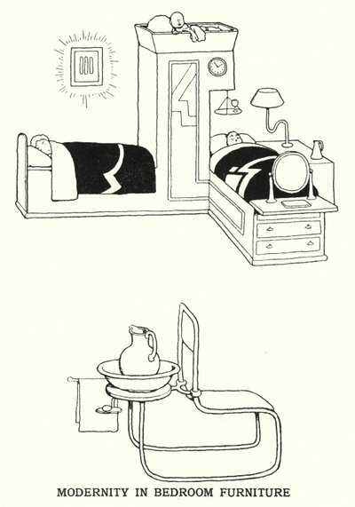 Modernidade em Mobiliário de Quarto (litho) de William Heath Robinson