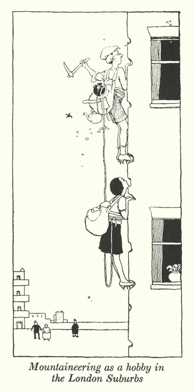 O alpinismo como hobby nos subúrbios de Londres (litho) de William Heath Robinson