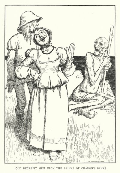 Velhos homens decrépitos à beira das margens de Charon (litho) de William Heath Robinson