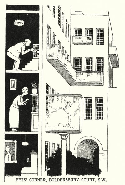 Canto dos animais, Boldersbury Court, SW (litho) de William Heath Robinson