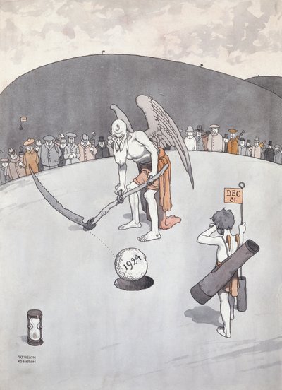 Apagando o Velho Buraco (caneta e tinta) de William Heath Robinson