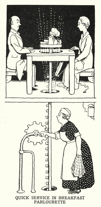 Serviço rápido no salão de pequenos-almoços (litho) de William Heath Robinson