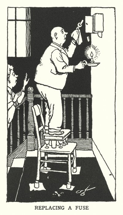 Substituição de um fusível (litho) de William Heath Robinson
