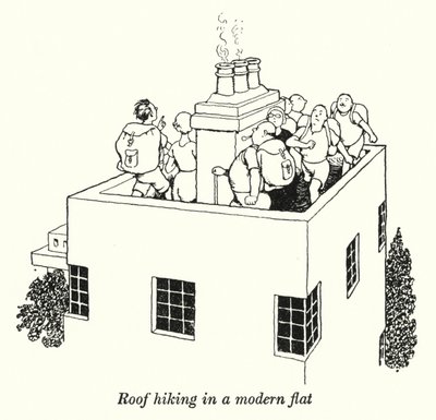 Caminhada no telhado de um apartamento moderno (litho) de William Heath Robinson