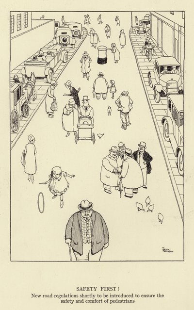 Segurança primeiro! Novos regulamentos rodoviários que em breve serão introduzidos para garantir a segurança e o conforto dos pedestres de William Heath Robinson