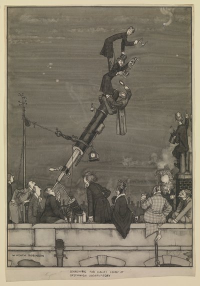 À procura do cometa Halley no Observatório de Greenwich de William Heath Robinson