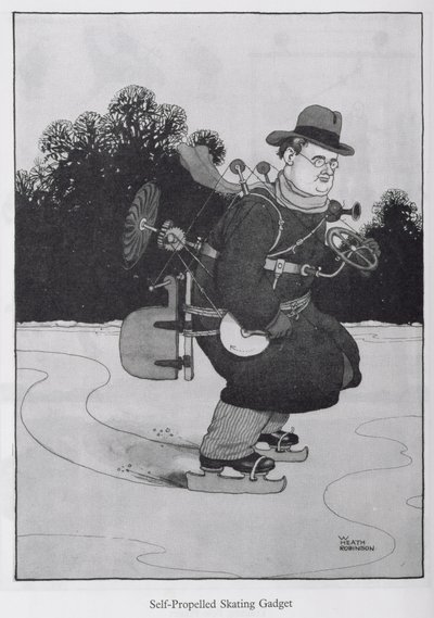 Gadget de patinação autopropulsado, ilustração de &39;invenções&39; de William Heath Robinson
