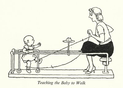 Ensinando o Bebê a Caminhar (litho) de William Heath Robinson