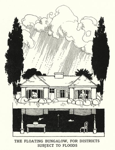 O Bungalow Flutuante, para Distritos Sujeitos a Inundações (litho) de William Heath Robinson
