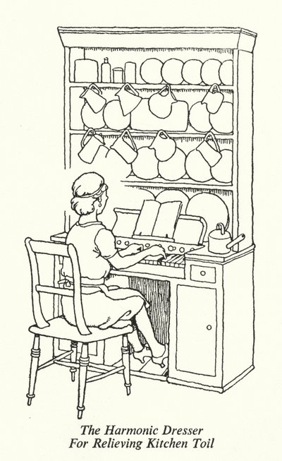 O Cómoda Harmonica para aliviar o trabalho de cozinha (litho) de William Heath Robinson