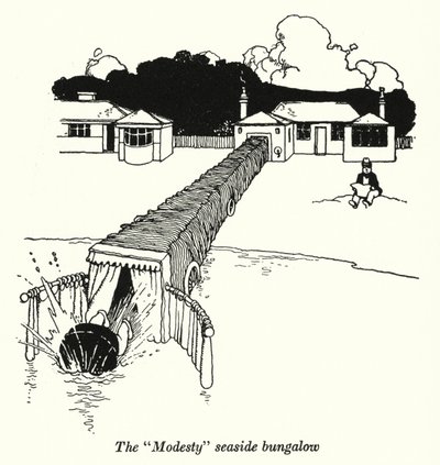 O bangalô "Modéstia" à beira-mar (litho) de William Heath Robinson