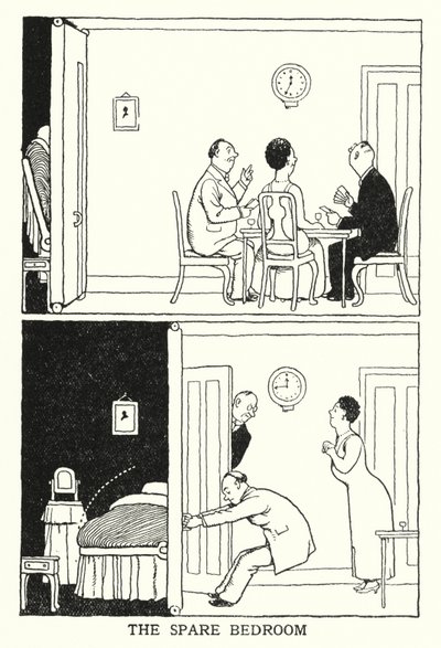 O quarto de hóspedes (litho) de William Heath Robinson