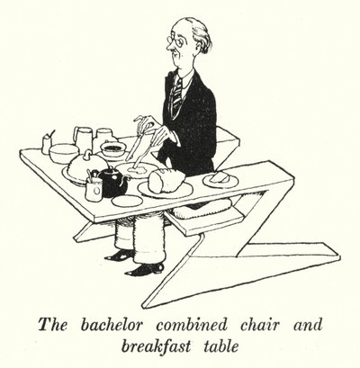 A cadeira combinada de solteiro e mesa de café da manhã (litho) de William Heath Robinson