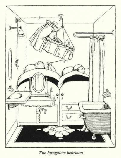 O quarto do bungalow (litho) de William Heath Robinson