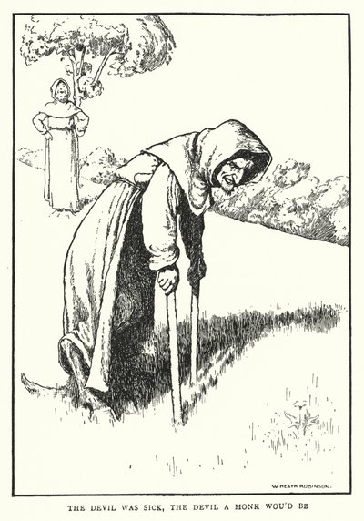 O diabo estava doente, o diabo seria um monge (litho) de William Heath Robinson