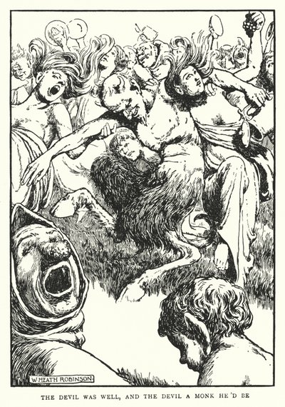 O diabo estava bem, e o diabo seria um monge (litho) de William Heath Robinson