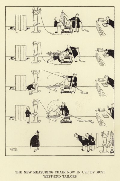A nova cadeira de medição agora em uso pela maioria dos alfaiates do oeste de William Heath Robinson