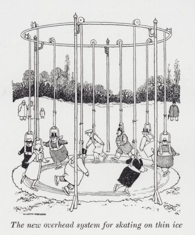 O novo sistema suspenso para patinar sobre gelo fino (litho) de William Heath Robinson