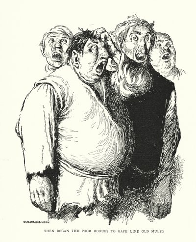 Então os pobres velhacos começaram a andar como velhas mulas (litho) de William Heath Robinson