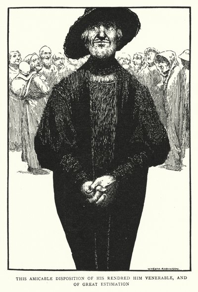 Esta disposição amistosa dele tornou-o venerável, e de grande estima (litho) de William Heath Robinson