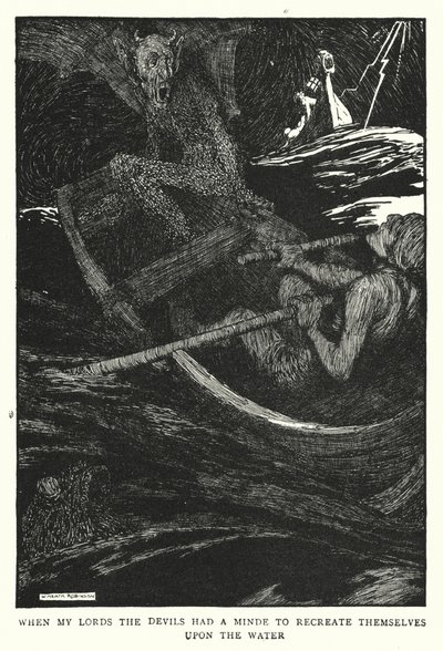 Quando os meus senhores os demónios tiveram um minuto para se recriarem sobre a água (litho) de William Heath Robinson