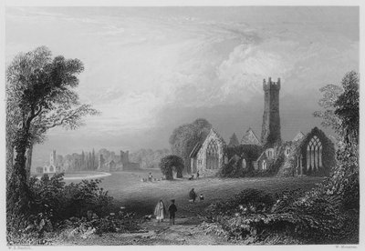 Abadia Agostiniana, Adare, com o Castelo dos Fitzgeralds e a Abadia Francesca (gravura) de William Henry (after) Bartlett