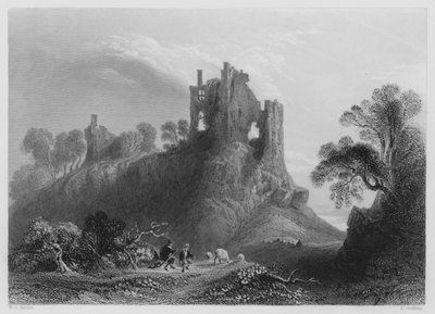 Castelo de Carrigogunnell, perto de Limerick (gravura) de William Henry (after) Bartlett